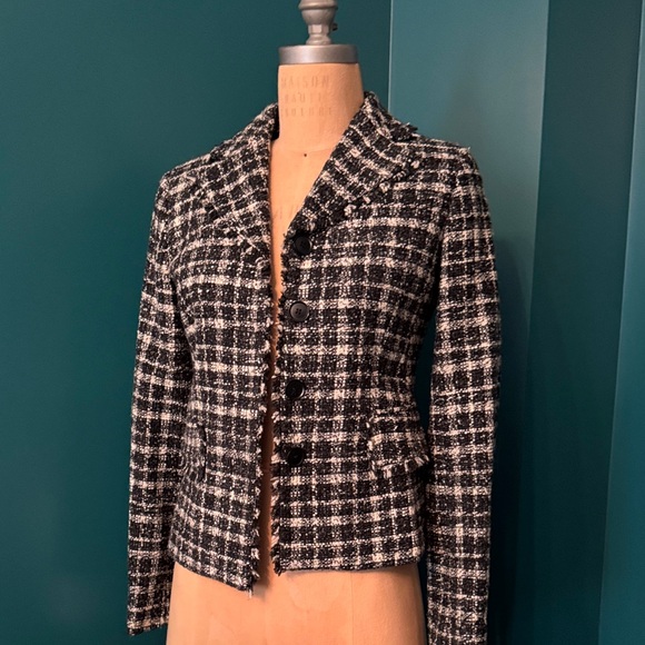 90s Women's Black and White Tweed Jacket - Picture 1 of 5